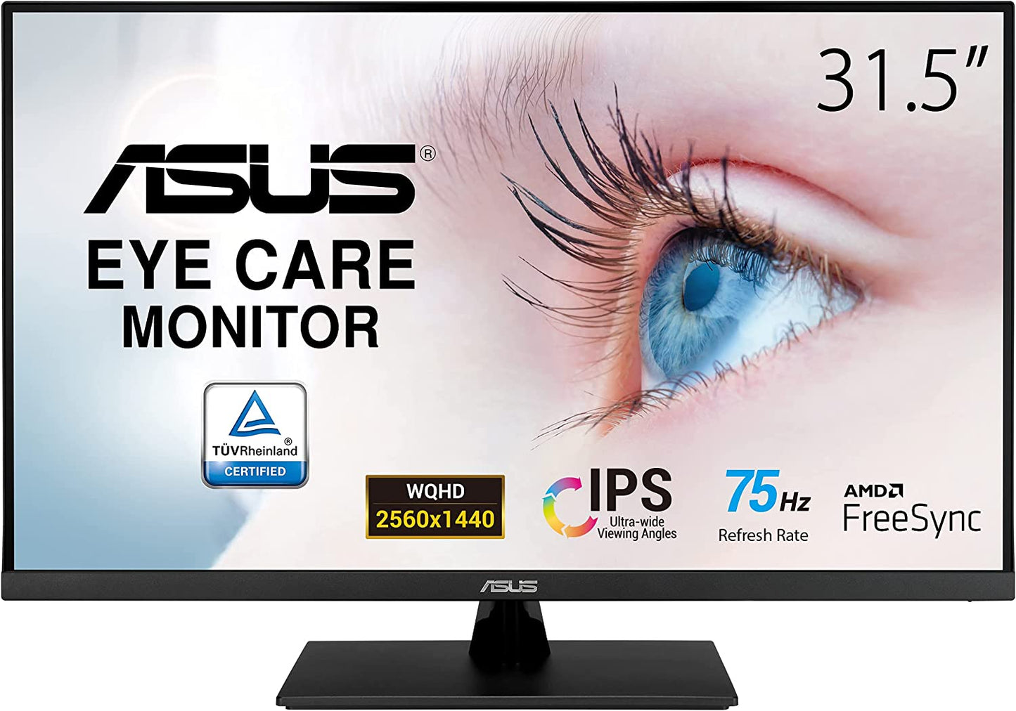 31.5” 2K Monitor (VP32AQ) - WQHD (2560 X 1440), IPS, 100% Srgb, HDR10, 75Hz, Speakers, Adaptive-Sync/Freesync, Low Blue Light, Eye Care, VESA Mountable, Frameless, Displayport, HDMI, Tilt