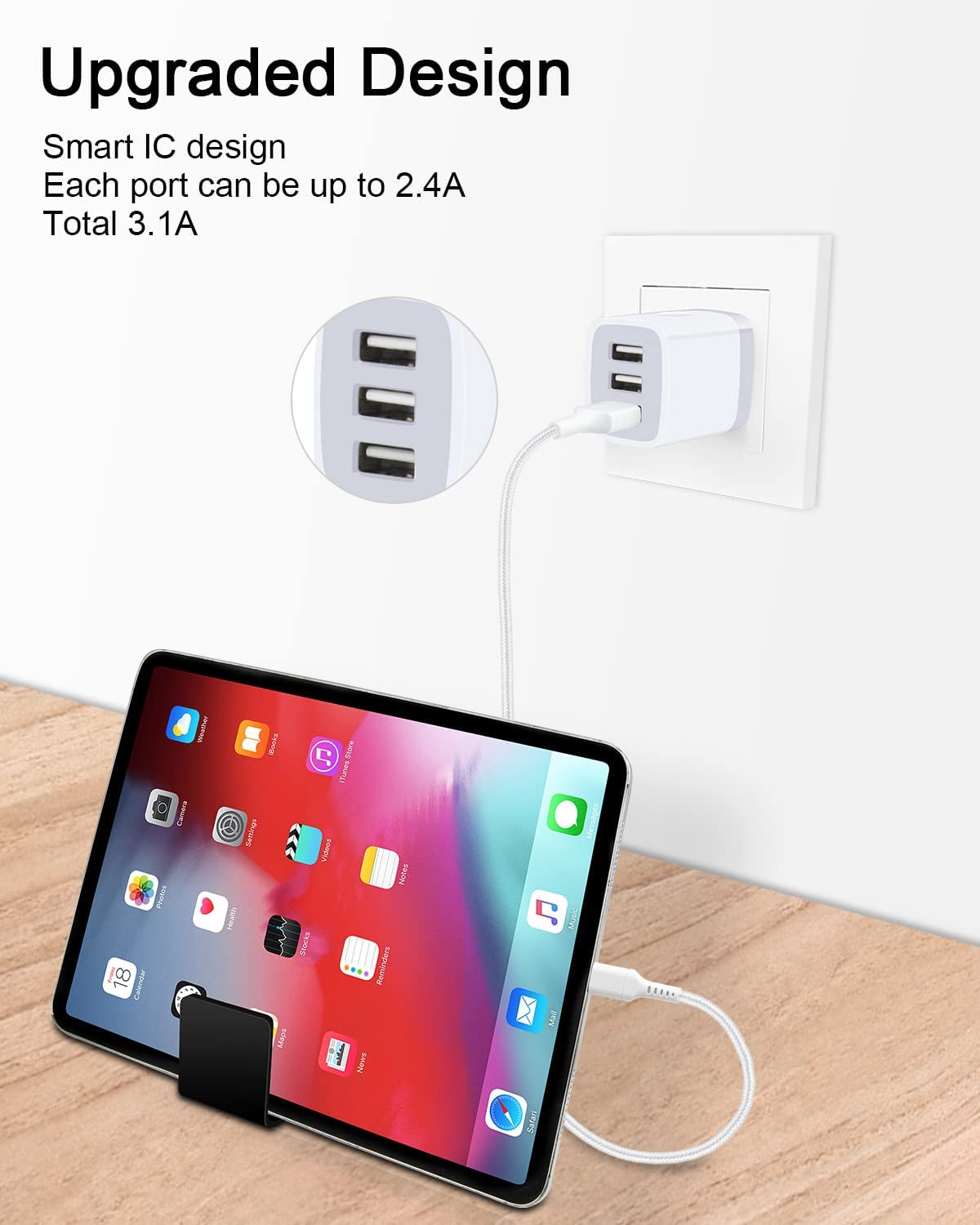 USB Charger Cube, Wall Charger Plug,  3.1A 3-Muti Port USB Adapter Power Plug Charging Station Box Base for Iphone 15 14 13 12 Pro Max Mini SE 11 Pro Max/X/8/7, Samsung Phones USB Charging Block