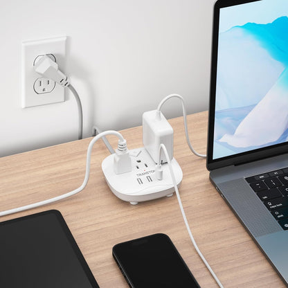 Power Strip 3 Outlets and 3 USB Ports with Switch Control, Desktop Charging Station with 5 Ft Extension Cord, Compact for Nightstand, Office and Travel - White