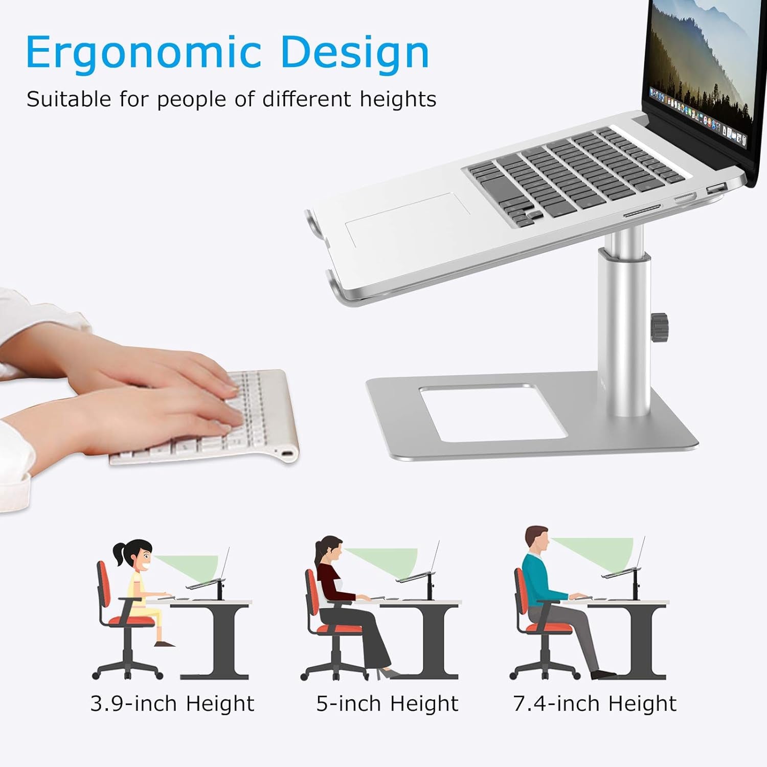 Laptop Stand, Ergonomic Aluminum Height Adjustable Computer Stand Laptop Riser Holder for Desk, Compatible with Macbook Pro/Air, Dell, Lenovo, HP, Samsung, More Laptops 11-17"