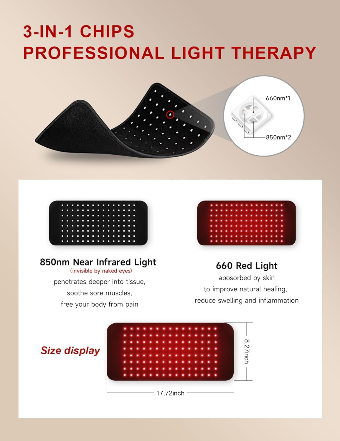 120 Red Light Therapy Belt with 5 Vibration Levels, Pulsed Infrared Light for Muscle Pain Relief and Healing, Ideal for Waist, Back, and Body.