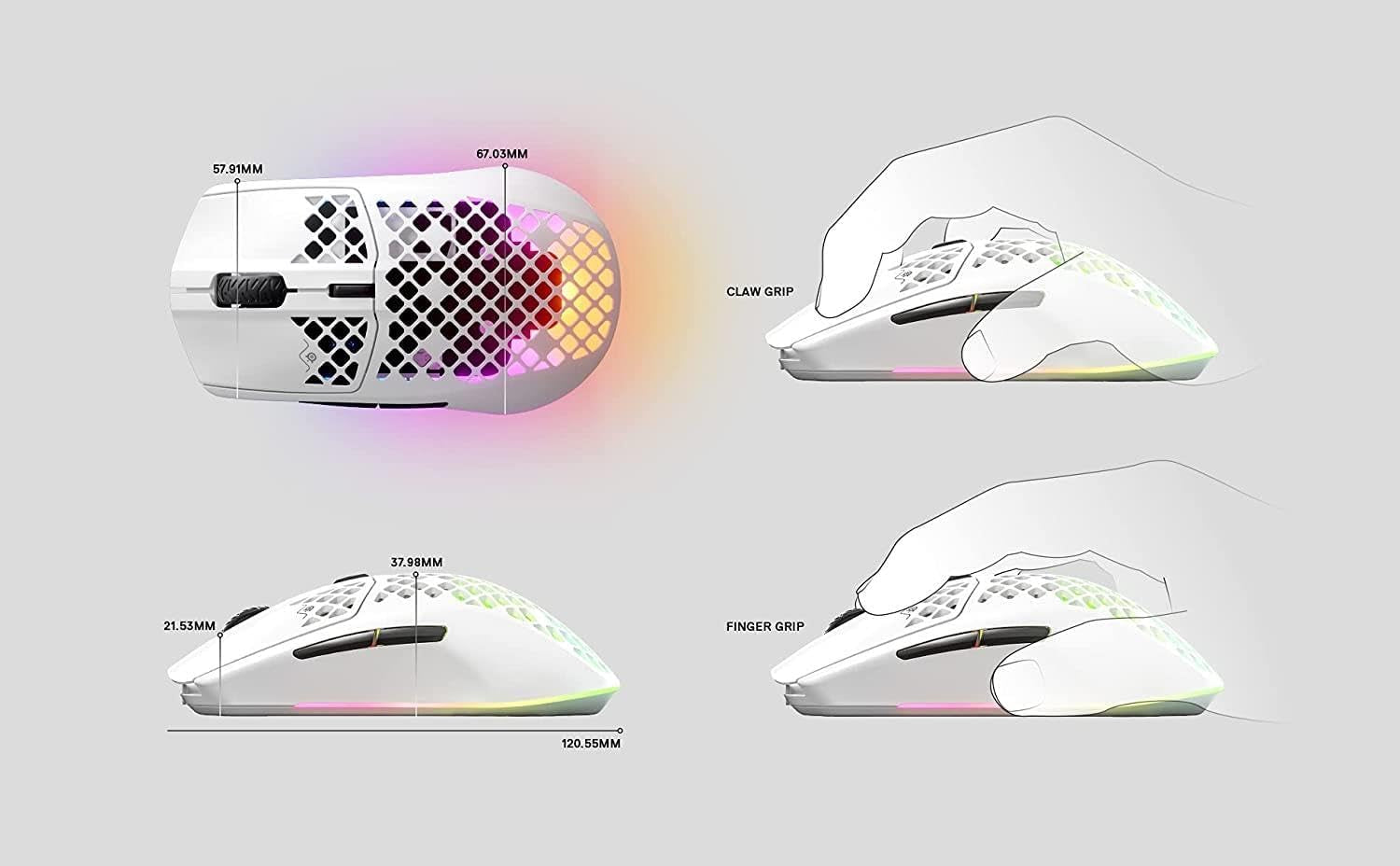 Aerox 3 Wireless - Super Light Gaming Mouse - 18,000 CPI Truemove Air Optical Sensor - Ultra-Lightweight 68G Water Resistant Design - 200 Hour Battery Life – Snow