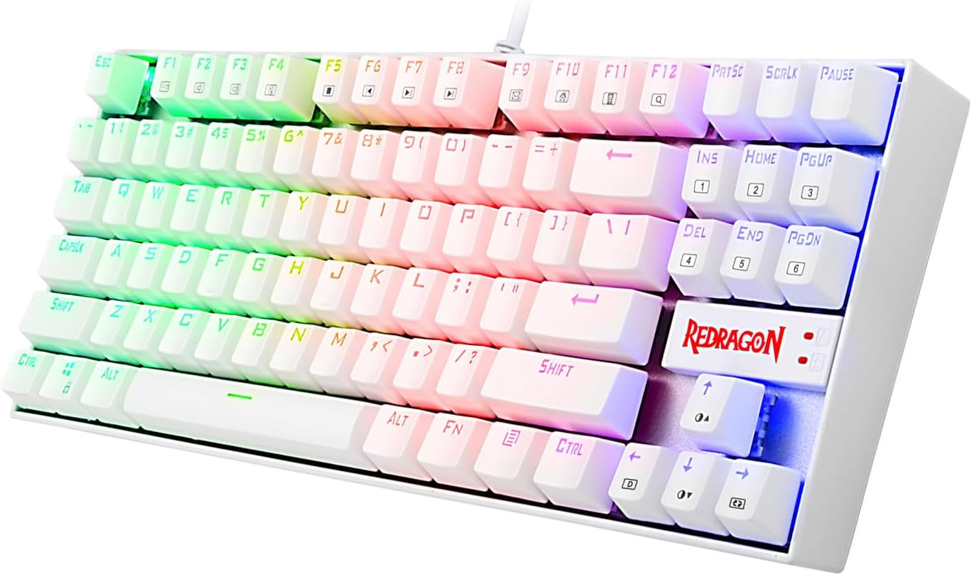 K552 Mechanical Gaming Keyboard 60% Compact 87 Key Kumara Wired Cherry MX Blue Switches Equivalent for Windows PC Gamers (RGB Backlit White)